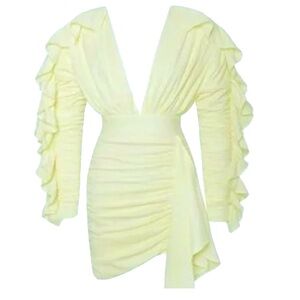 MISS CIRCLE GREEN FLUO NEON BODYCON RUFFLE DRUPED MINI DRESS SIZE LARGE
